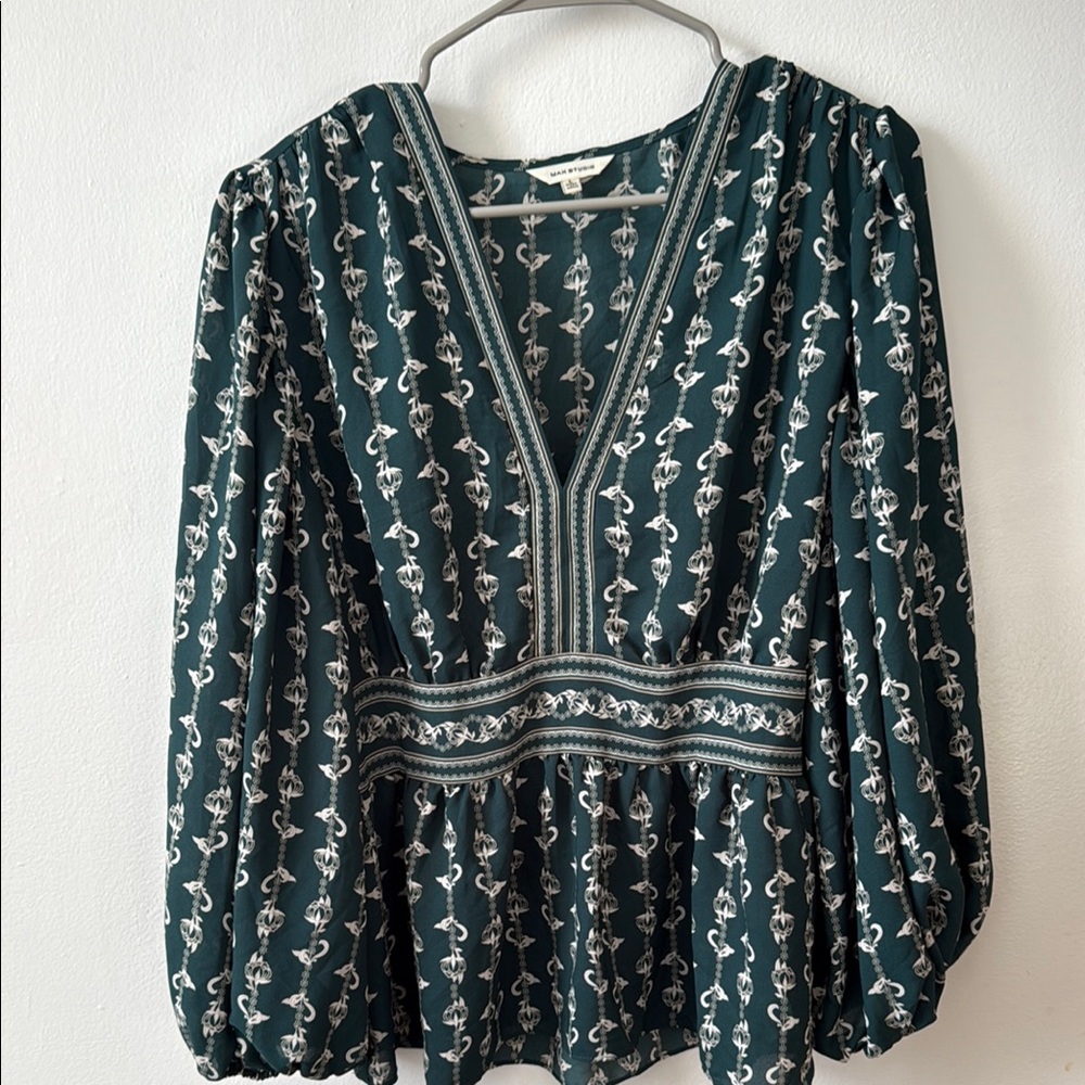 Max Studio Green Graphic Peplum Blouse